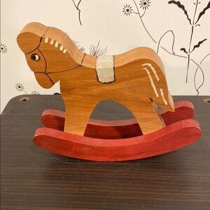 Wooden Rocking Horse Toy - Brown and Red